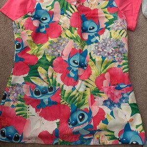 Tooniforms disney lilo and stitch pink scrub top xs extra small